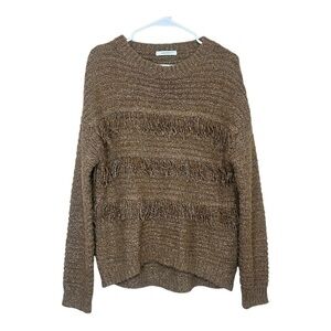 MOUSSY Brown Fringe Boho Slouchy Oversized Sweater One Size Chunky Cozy Hippie
